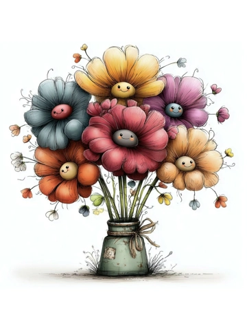 Colourful Flowers with Faces