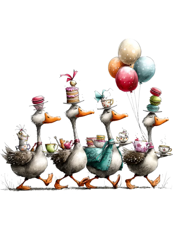 Happy Geese with Birthday Cakes