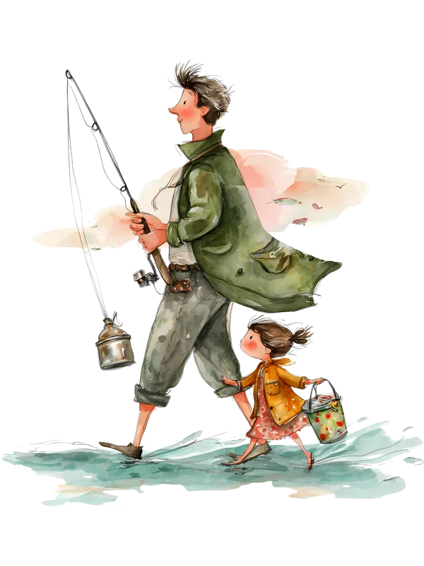 Girl Fishing with Dad