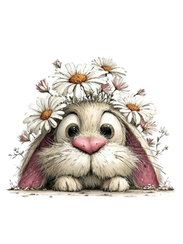 Cute Rabbit with Daisies