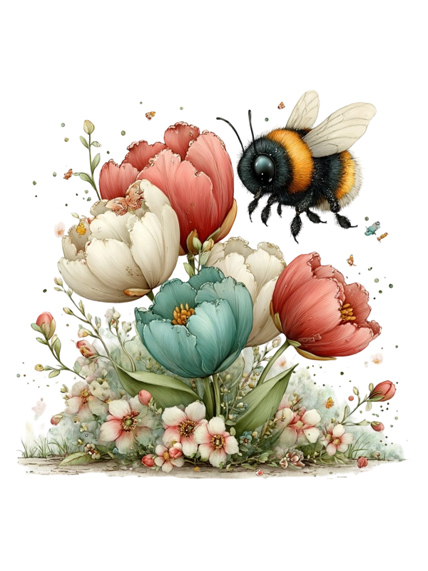 Bee on Spring Flowers