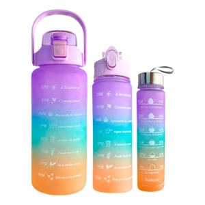 Botella Motivacional Plástico Set X3 Botellas Deportivas