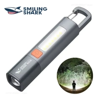SMILING SHARK Outdoor Flashlight Strong Light Variable Focus with Floodlight Side Lights Mini Flashl