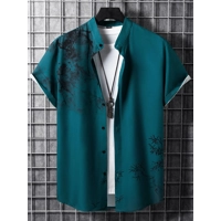Manfinity RSRT Men Plants Print Button up Shirt without Tee Manfinity RSRT Men Plants Print Button up Shirt without Tee