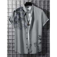Manfinity RSRT Men Plants Print Button up Shirt without Tee Manfinity RSRT Men Plants Print Button up Shirt without Tee