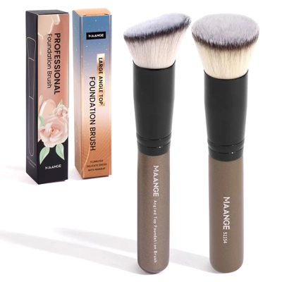 2PCS Foundation Makeup Brush Set Flat Angled Kabuki Powder..