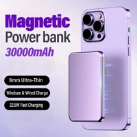 Magnetic 30000Mah Power Bank Wireless Portable Fast Charger Slim Metal Powerbank External Spare Batt