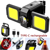 Mini Flashlight Keychain Light COB Work Light USB Rechargeable Lamp with 90° Foldable Side Lights Su