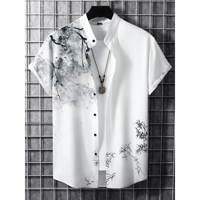 Manfinity RSRT Men Plants Print Button up Shirt without Tee Manfinity RSRT Men Plants Print Button up Shirt without Tee