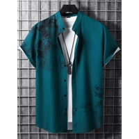 Manfinity RSRT Men Plants Print Button up Shirt without Tee Manfinity RSRT Men Plants Print Button up Shirt without Tee