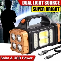Portable Powerful USB Rechargeable Flashlight Solar LED Light with COB Work Light 4 Gear Charge Mobi Portable Powerful USB Rechargeable Flashlight Solar LED Light with COB Work Light 4 Gear Charge Mobi