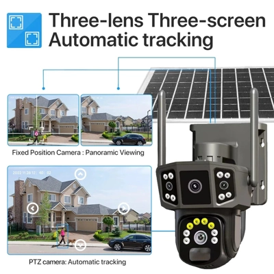 Outdoor panoramic pan tilt solar camera without power or network remote three screen night vision or