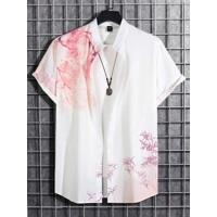 Manfinity RSRT Men Plants Print Button up Shirt without Tee Manfinity RSRT Men Plants Print Button up Shirt without Tee