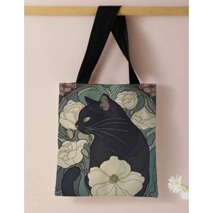 Black Cat Lotus Flower Japanese Ukiyo Style Tote/Shoulder Bag - Shopper Book Bag Cat Lover Gift Black Cat Lotus Flower Japanese Ukiyo Style Tote/Shoulder Bag - Shopper Book Bag Cat Lover Gift