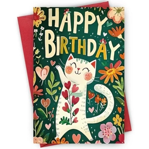 Dancing Cat Happy Birthday Card - Charming Cartoon Animal Birthday Greeting Card Dancing Cat Happy Birthday Card - Charming Cartoon Animal Birthday Greeting Card