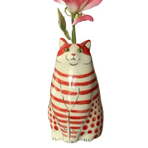 Cute Enchanting Polka Dot Cat Vase Decoration - Handmade Resin Flower Pot Cute Enchanting Polka Dot Cat Vase Decoration - Handmade Resin Flower Pot