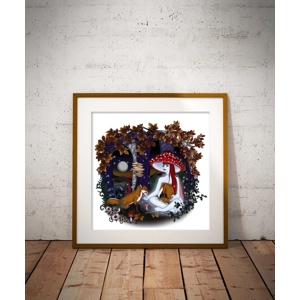 Anita and the Foxes - Weird Mushroom Girl Woodland Spooky Art Illustration Toadstool Fox Art Print