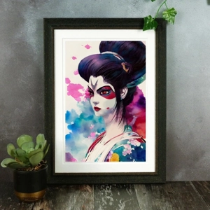 Manga Anime Bladerunner Geisha Rachel illustration - Colourful Japanese Watercolour Portrait Artwork