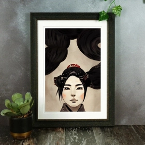 Let your hair down Geisha illustration - Colourful Japanese Watercolour Portrait Painting Japan Art
