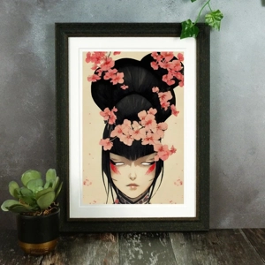 Meruka Sakura Flower Geisha - Traditional Japanese Watercolour Portrait Painting Japanese Beauty Art