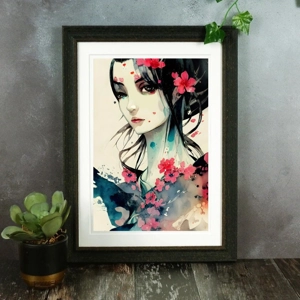 Kaiyo Colourful Flower Geisha illustration - Traditional Woodblock Japanese Portrait Painting Print