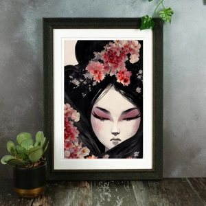 Colourful Flower Geisha Portrait illustration - Traditiona..
