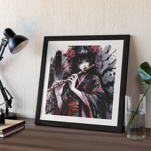 Shakuhachi's Breath - Original Artwork (21cm x 21cm) - Spooky Creepy Geisha Manga Anime watercolour