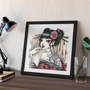 Original Harajuku Girl Artwork Print - Watercolour Woodblock Style Tattooed Japanese Manga Art