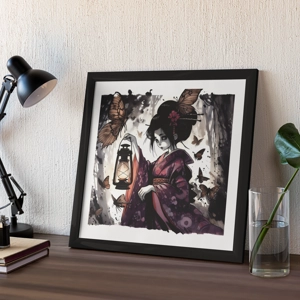 Whispering Souls - Spooky Geisha Other Side Watercolour Moths to the light Manga Art Print