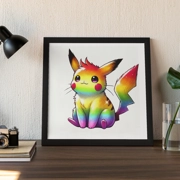 Rainbow Pikachu - Artwork print 21cm x 21cm - Fan Art Video Game Japanese Manga Watercolour Art