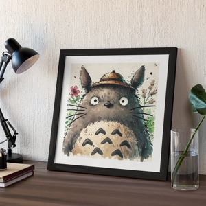 Totoro in the Garden - Artwork print 21cm x 21cm - Fan Art Video Game Japanese Manga Watercolour Art