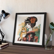 Mikan Neko -  Harajuku Geisha Girl and Ginger Cat Print - Watercolour Woodblock Japanese Manga Art