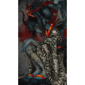 Demon Girl - Hanabie Spooky Horned Geisha Girl Print - W..