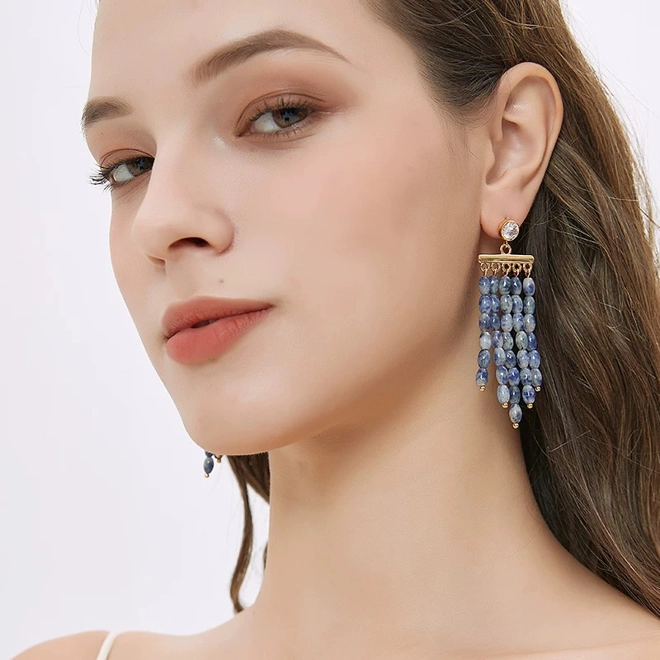 Additional Image for Exhibition Tassel Earrings for Women, Pure Silver, Unique Design, Crystal Drop Earrings Accessories