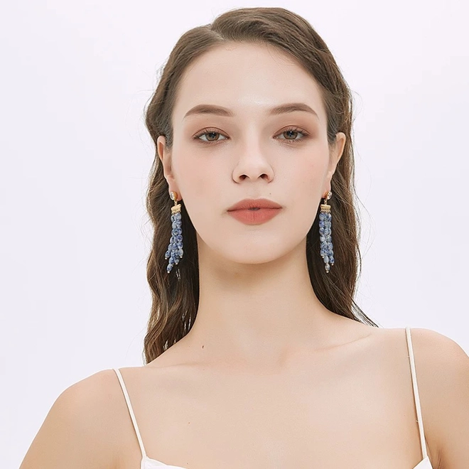Additional Image for Exhibition Tassel Earrings for Women, Pure Silver, Unique Design, Crystal Drop Earrings Accessories