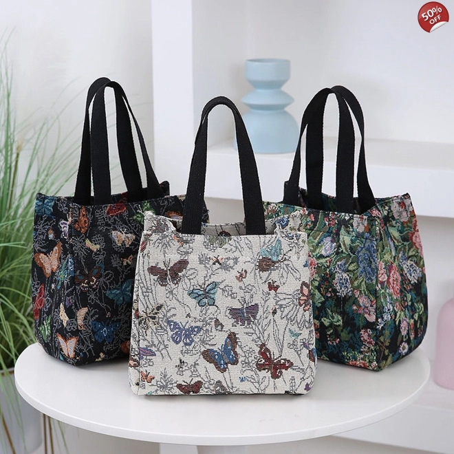 product Image for Double-layer Handbag, Ethnic Style, Large Capacity, Simple Design, Suitable for Lunch Box