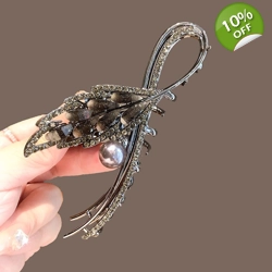 Phoenix Feather High end Rhinestone Glass Large Grasp Hair Clip Female Back of..
