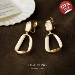 Retro Geometric Large Earrings for Women, Stylish Ear Clips for Girls without ..