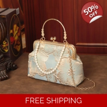 Chinese-style Traditional Flag Gown Bag, Elegant Evening Purse, Solemn Handbag, Pearl Shoulder Bag