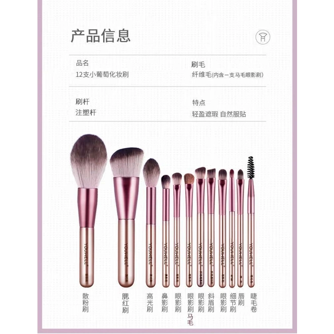 Additional Image for 12 Pieces Makeup Brush Set, Super Soft Bristles, Eyeshadow, Loose Powder, Contouring Brush, Beginner
