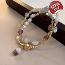 Double-layered Stacked Natural Pearl and Crystal Bracelet for Women, Light Luxury, Unique Delicate