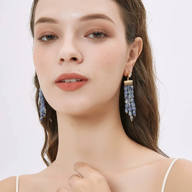 Additional Image for Exhibition Tassel Earrings for Women, Pure Silver, Unique Design, Crystal Drop Earrings Accessories