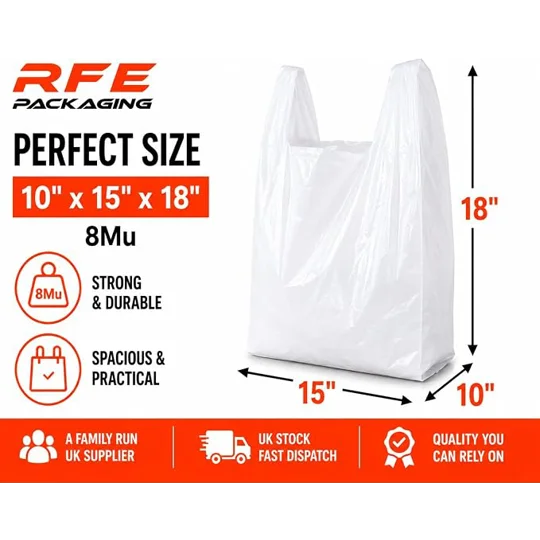 Medium White Plastic Vest Carrier Bags 10" x 15" x 18"