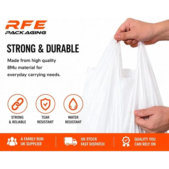 Medium White Plastic Vest Carrier Bags 10" x 15" x 18"