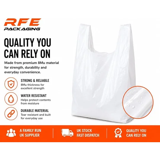 Medium White Plastic Vest Carrier Bags 10" x 15" x 18"