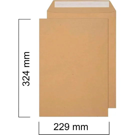 C4 / A4 Manilla Brown Mailing Envelopes Self Seal 80gsm 229 x 324mm
