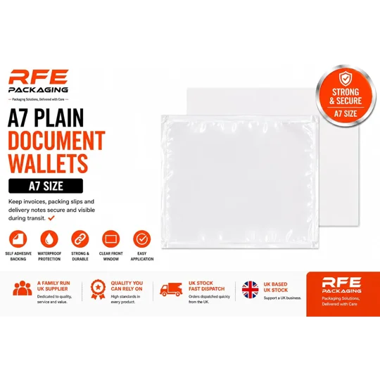 A7 Plain Document Enclosed Wallets Plain Peel & Seal Clear Plastic Envelopes