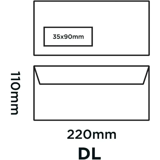 DL White Mailing Envelopes with Window Self Seal 80gsm 110 x 220mm