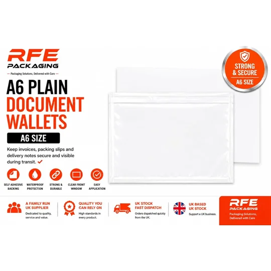 A6 Plain Document Enclosed Wallets Printed Peel & Seal Clear Plastic Envelopes