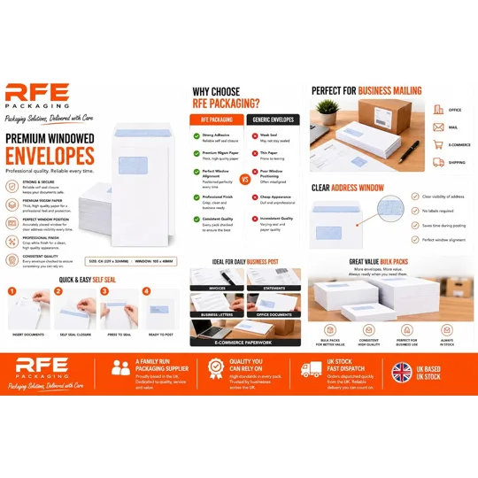 C4 White Window Self Seal Envelopes 324 x 229mm 90gsm